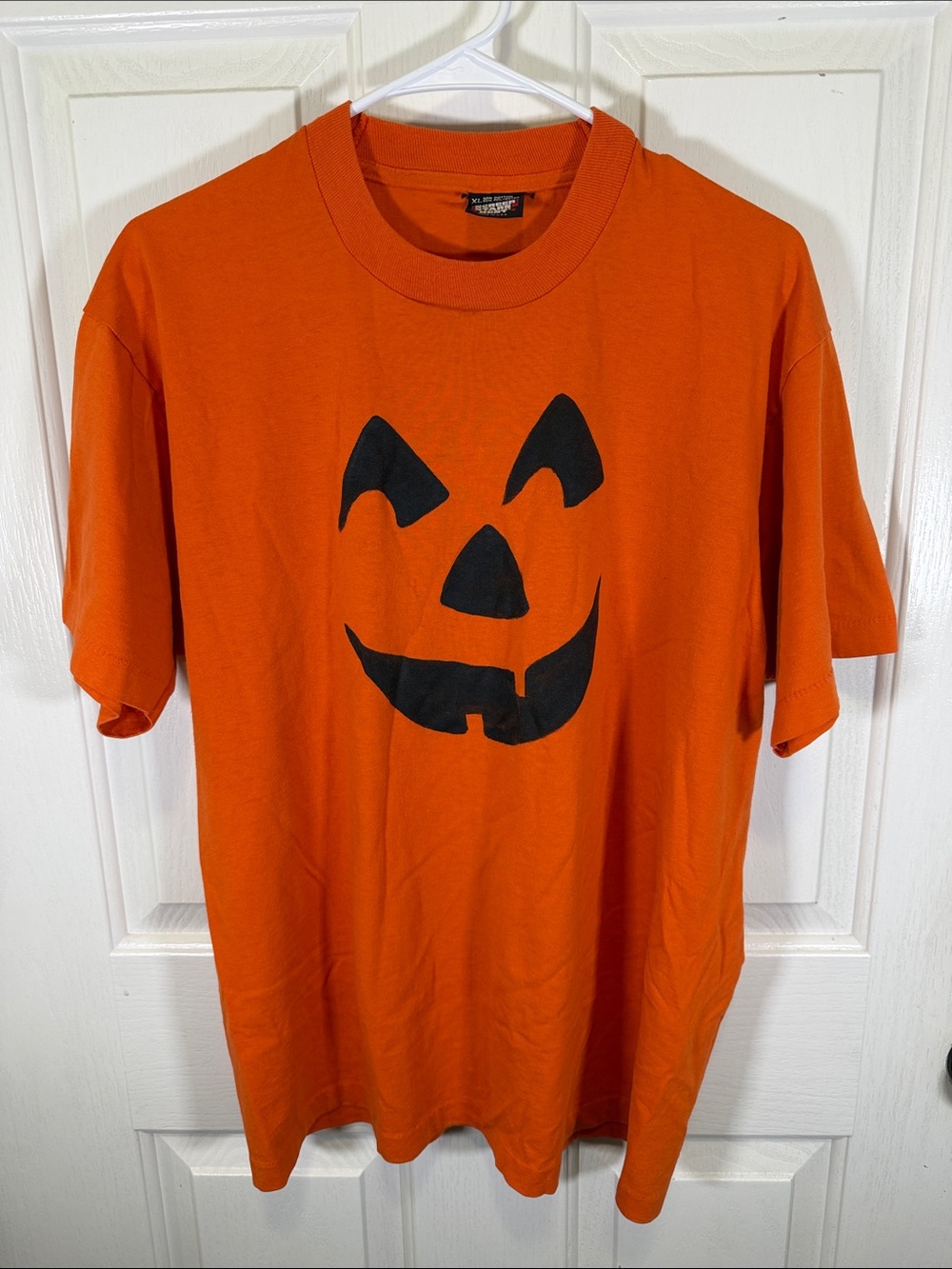 Men's Vintage Orange Pumpkin Face Short Sleeve Tee Screen Stars Single Stitch